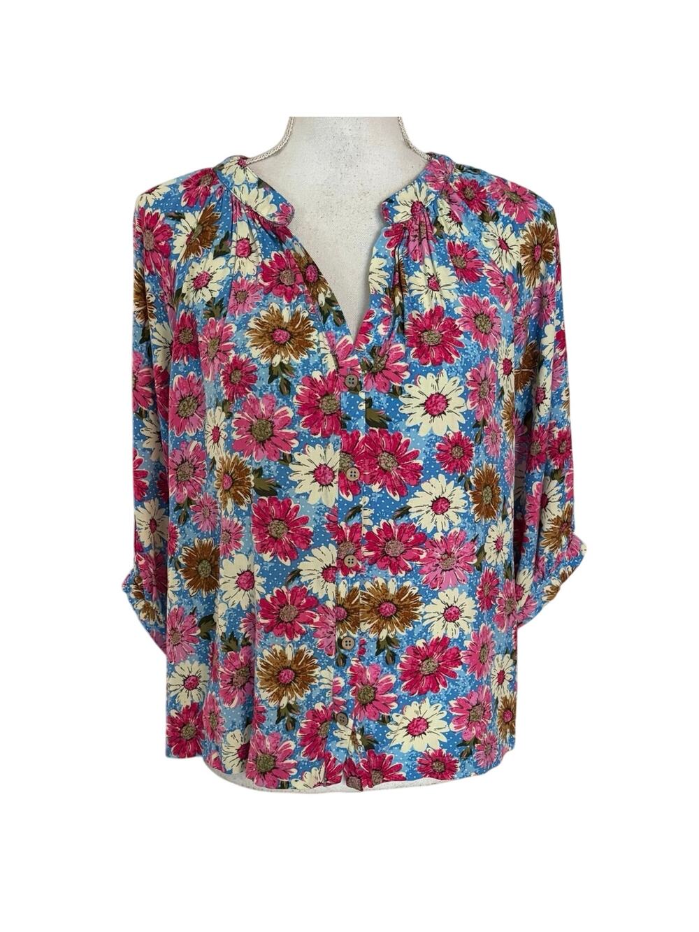 🌻 2/$20 Umgee Size S Floral Print Blouse Top Button Front Oversized Fit